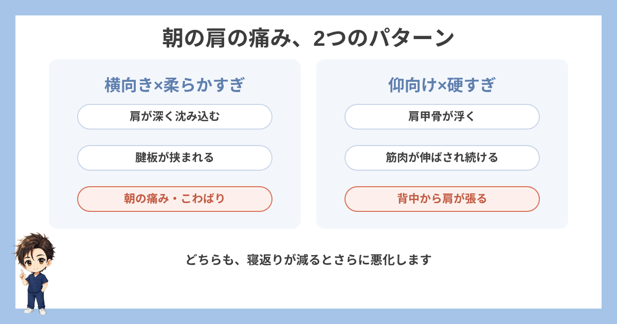 朝の肩の痛みの2つのパターンの図解