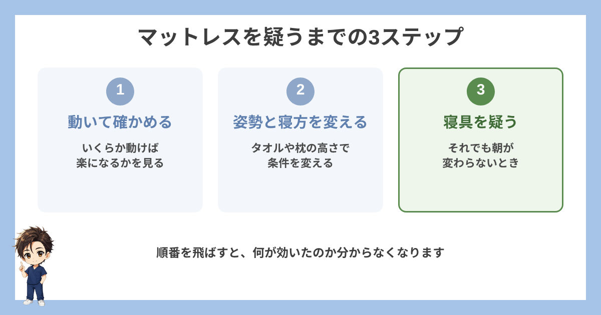 マットレスを疑うまでの3ステップの図解