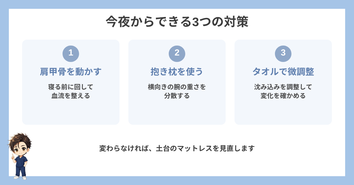 今夜からできる3つの対策の図解