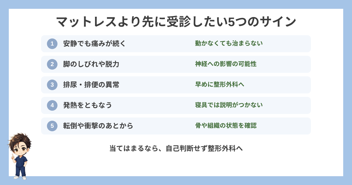 マットレスより先に受診したい5つのサインの図解