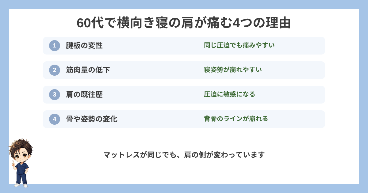 60代で横向き寝の肩が痛む4つの理由の図解