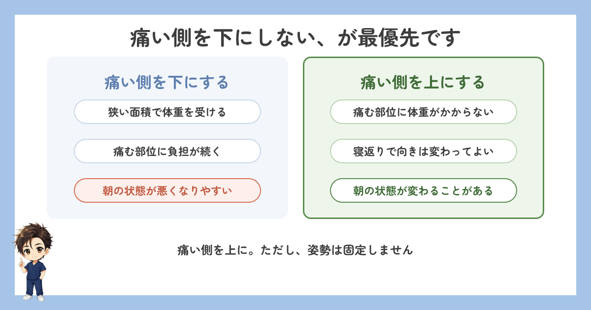 痛い側を下にする場合と上にする場合の比較図
