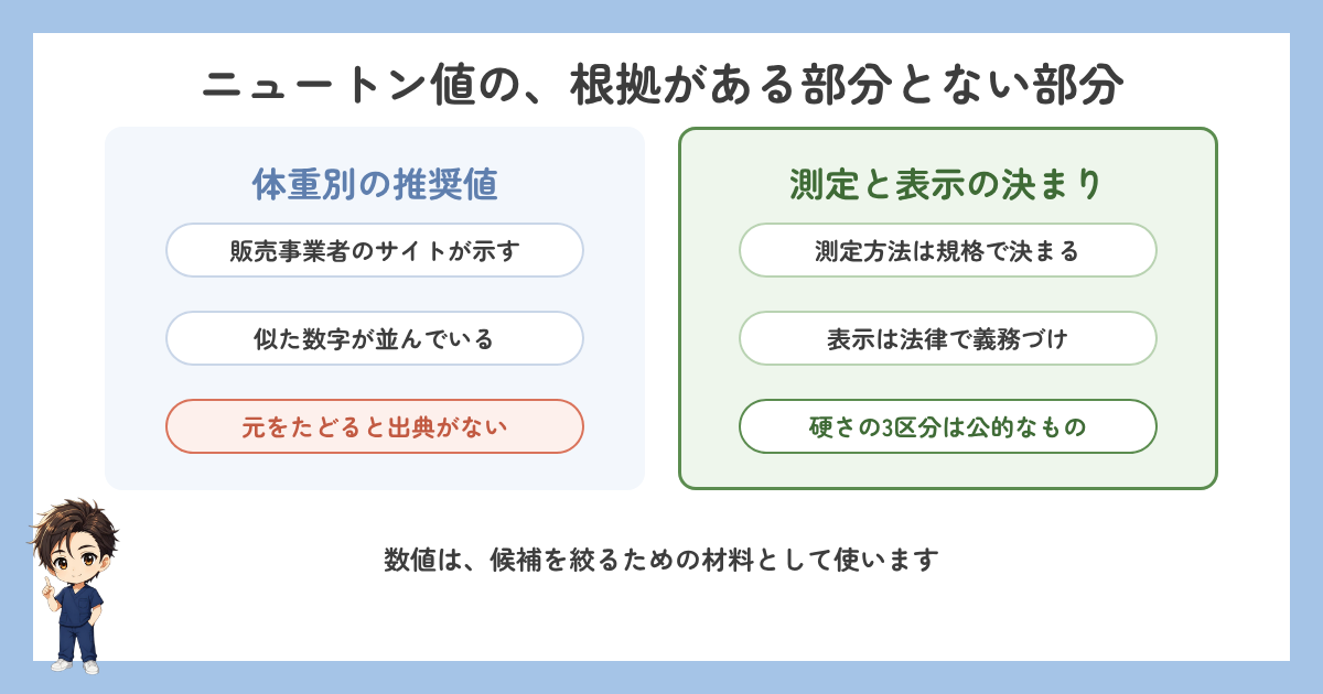 ニュートン値の根拠がある部分とない部分の比較図